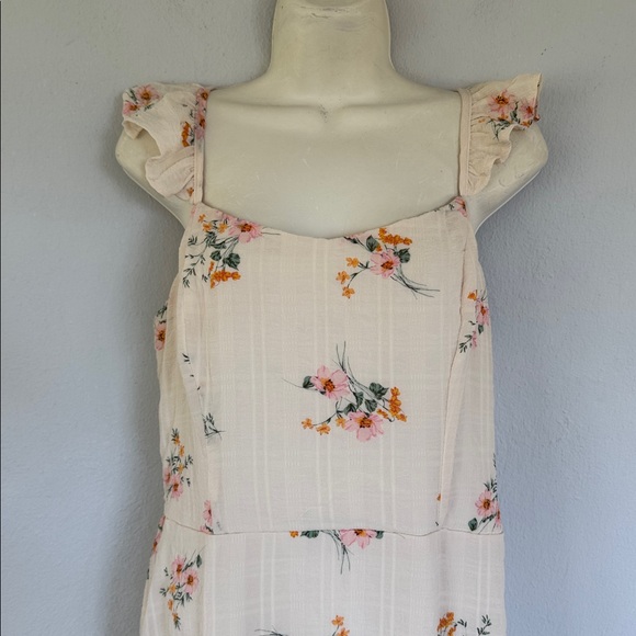 Lily Rose ivory pink floral ruffle cap spaghetti strap sweetheart midi dress XL - Picture 3 of 15